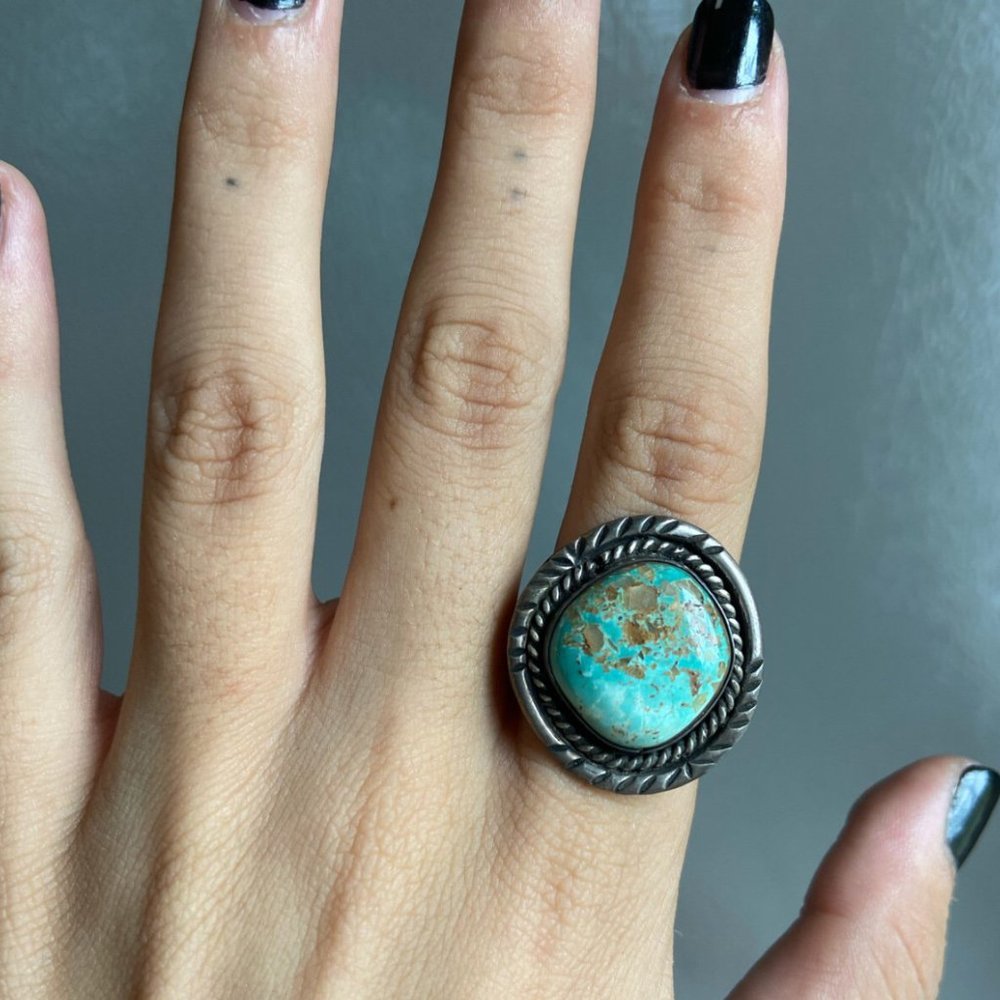 Vintage sterling silver round turquoise ring - Picture 3 of 3